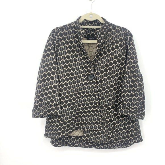 Comfy USA Tops - COMFY USA Women Size Medium Jacket‎ 1 Button Top Black Brown Print 3/4 Sleeve